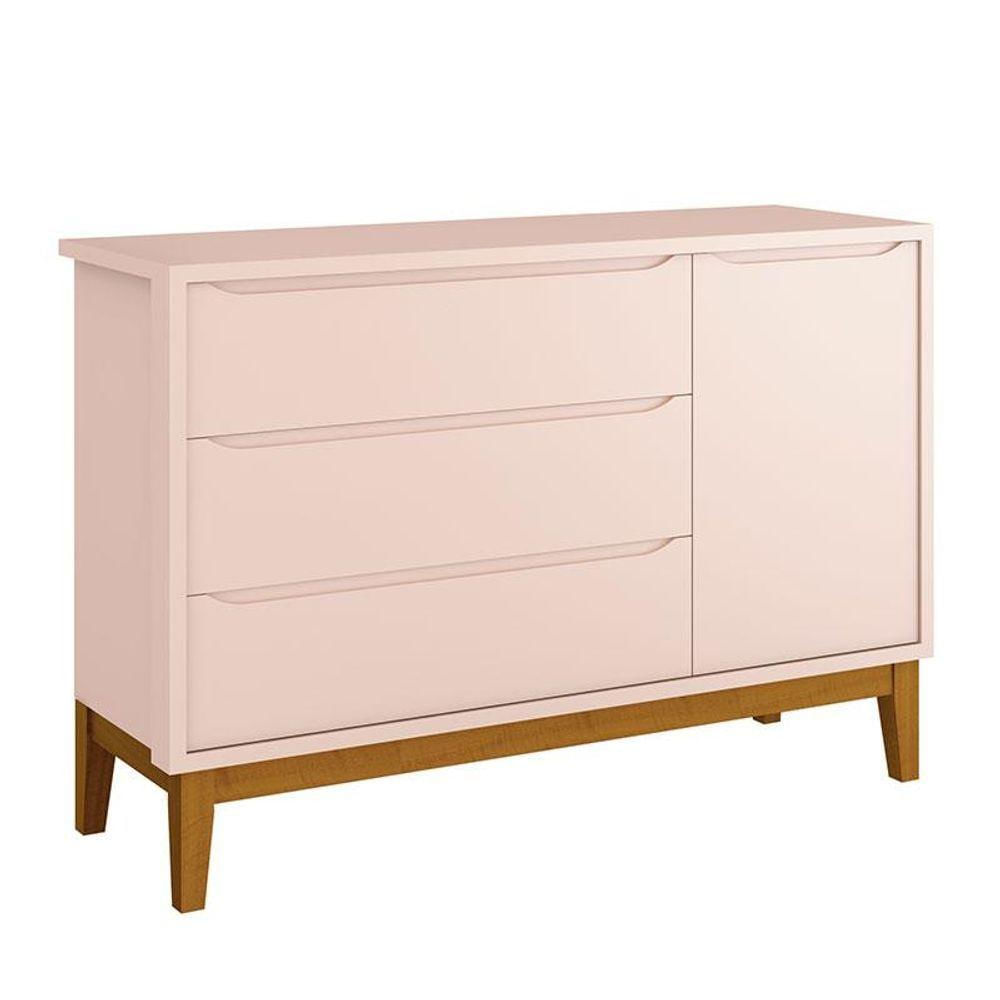 Cômoda Infantil New Classic Rosa Com Pés Madeira - Reller