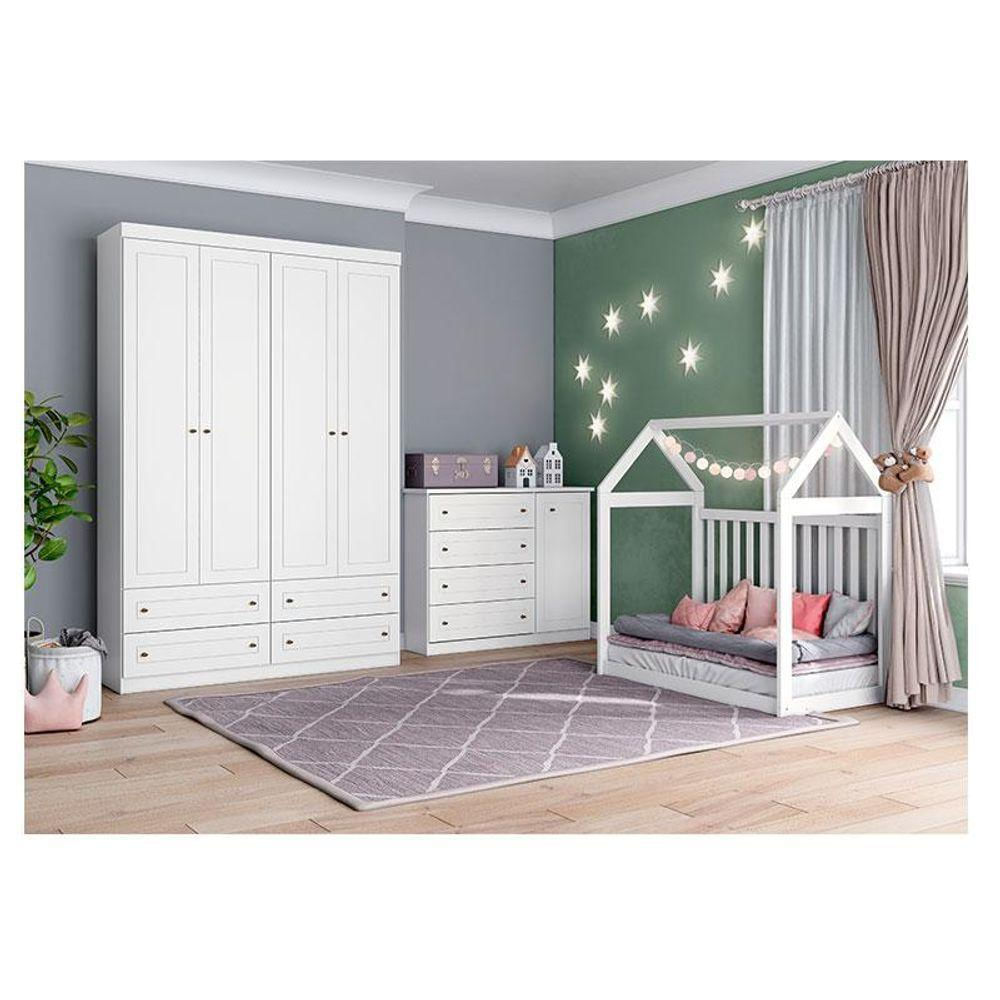 Quarto De Bebê Mississipi 4 Portas Com Berço Montessoriano Americano Branco Hp - Henn