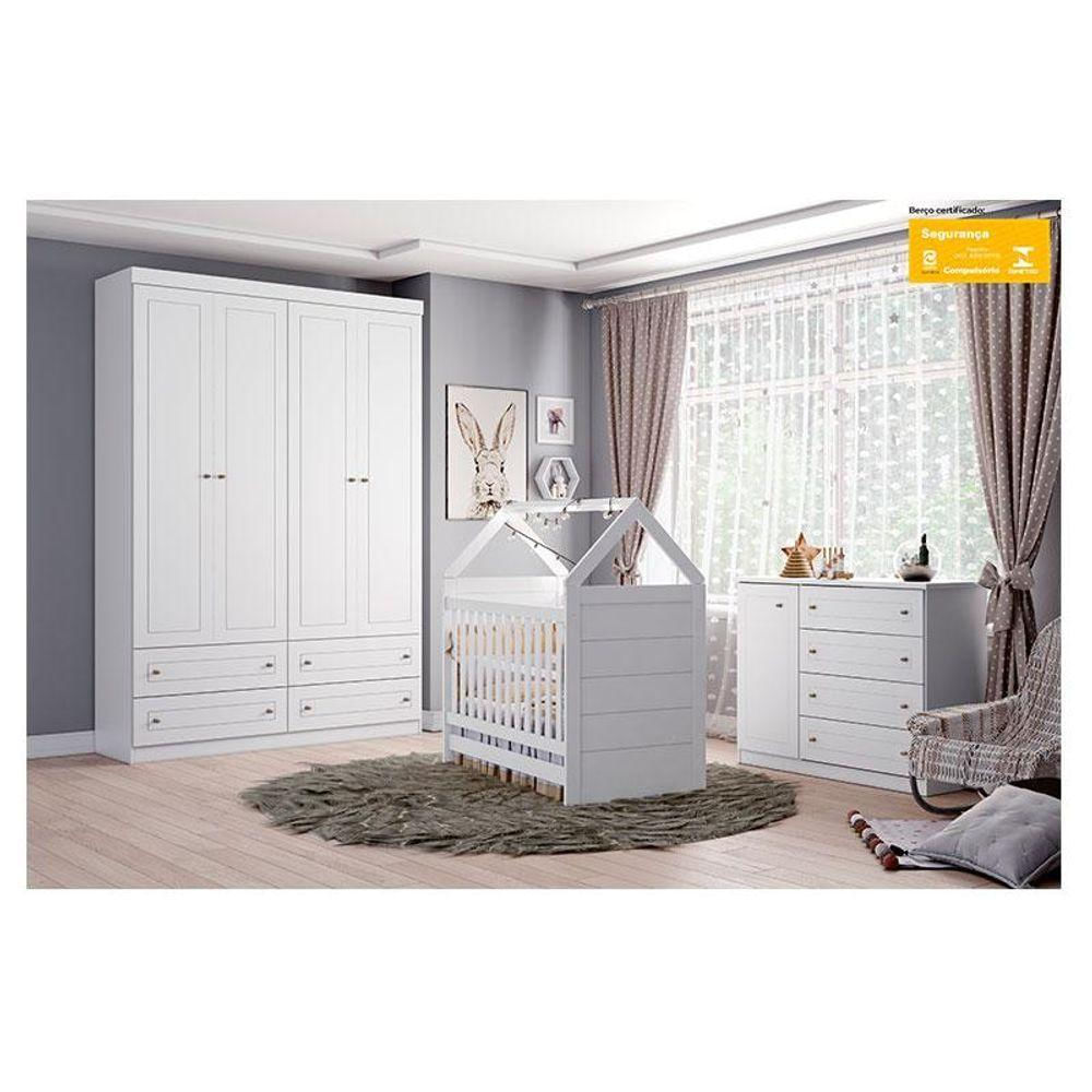 Quarto De Bebê Mississipi 4 Portas Com Berço Montessoriano Americano Branco Hp - Henn