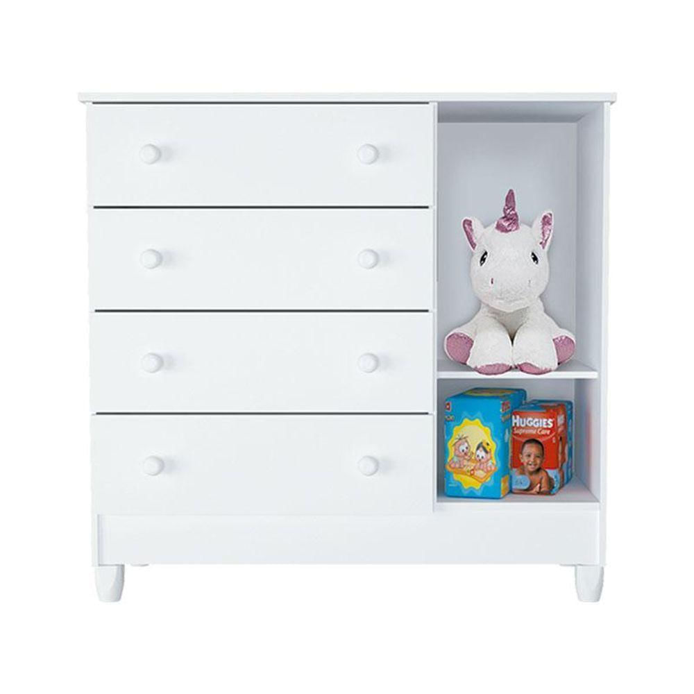 Quarto De Bebê Ariel 4 Portas Com Berço New Nanda Branco Brilho - Carolina