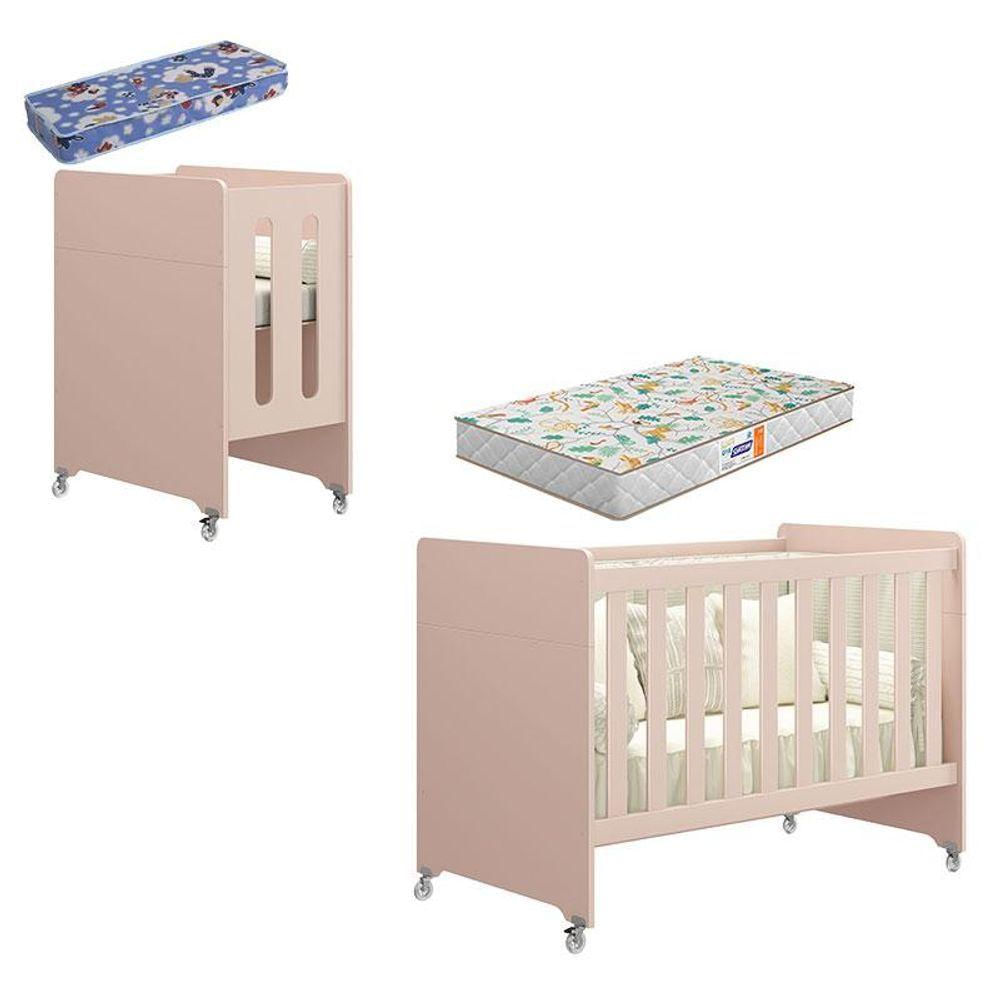 Berço Americano Evolution 4 Em 1 Rosa Acetinado Com Colchão Mini E Colchão Americano Gazin - Reller