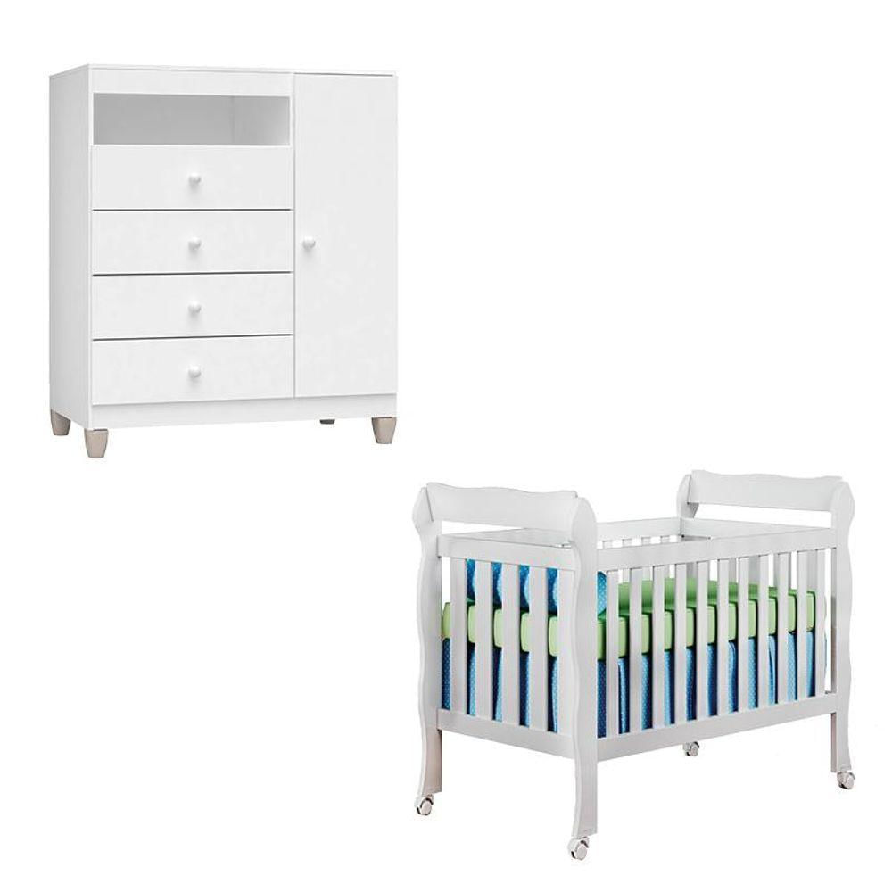 Berço Americano Lila E Cômoda Infantil Ternura Baby Branco Brilho - Incorplac
