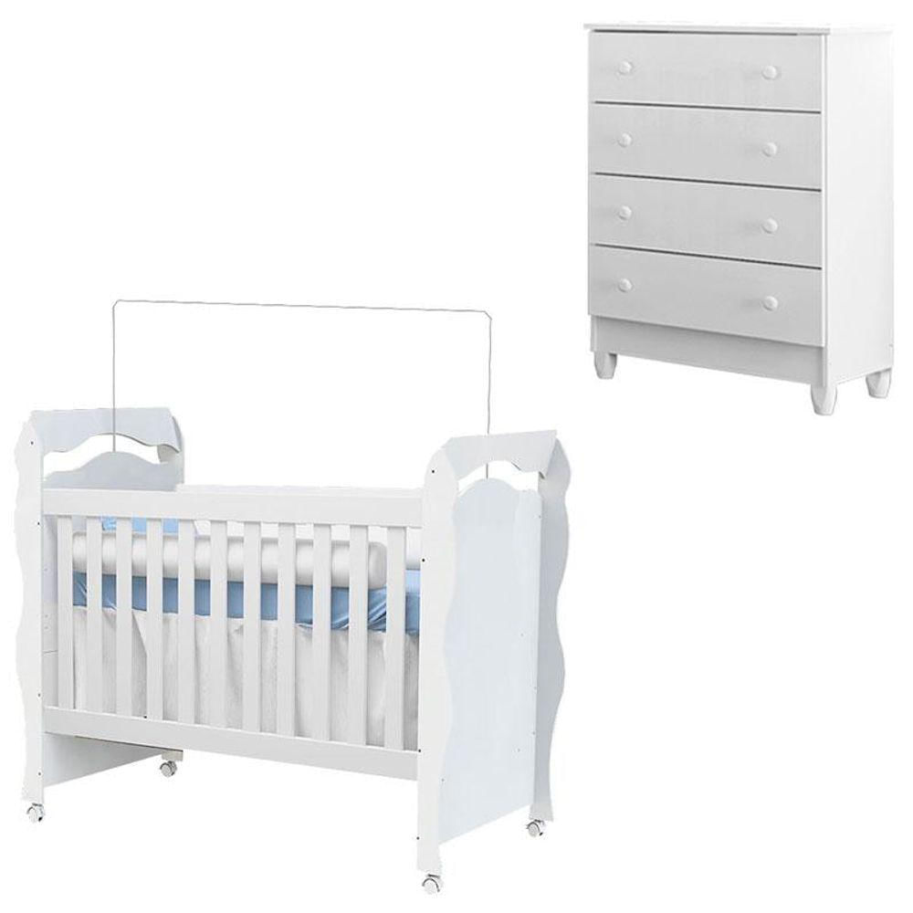 Berço Americano New Nanda E Cômoda Gaveteiro Ariel Branco Brilho - Carolina