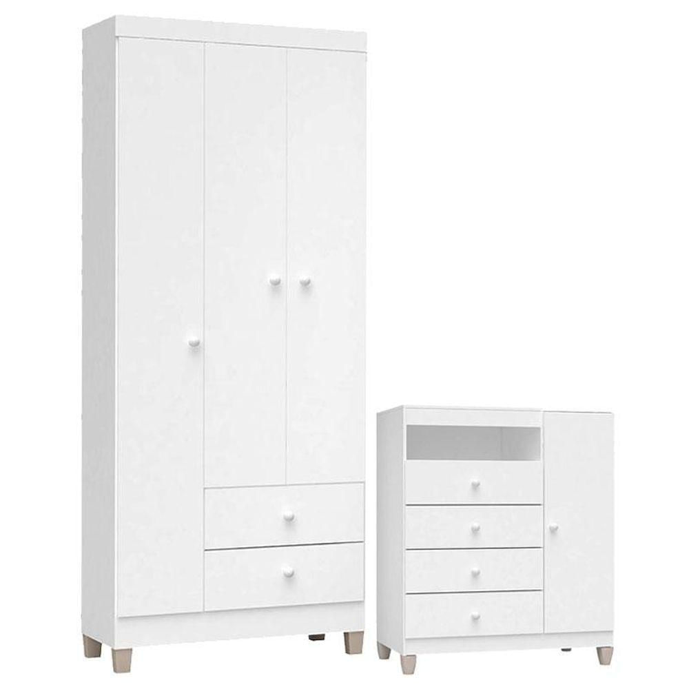 Cômoda E Guarda Roupa 3 Portas Ternura Baby Branco Flex - Incorplac