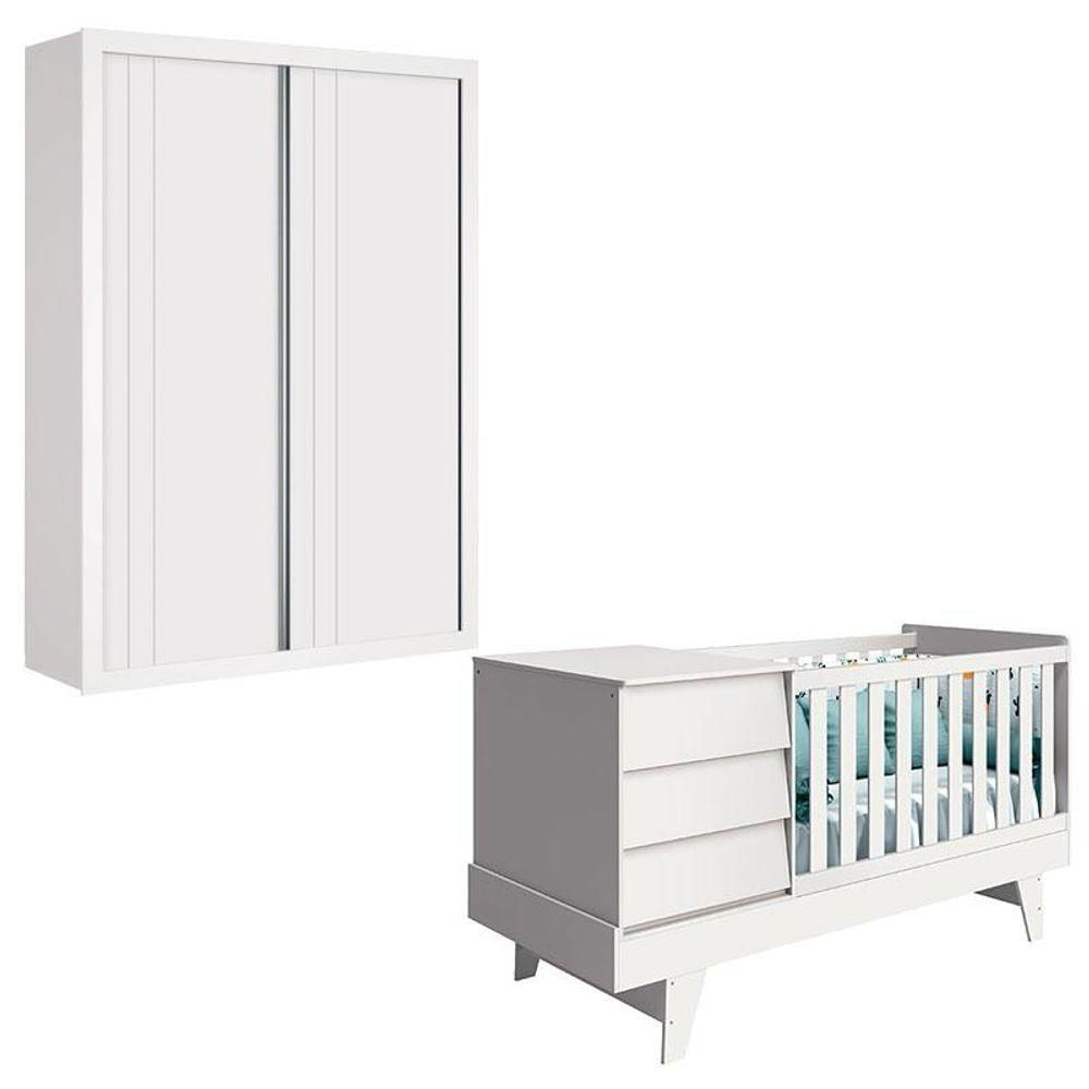 Berço Multifuncional E Guarda Roupa Prince Branco Acetinado - Reller