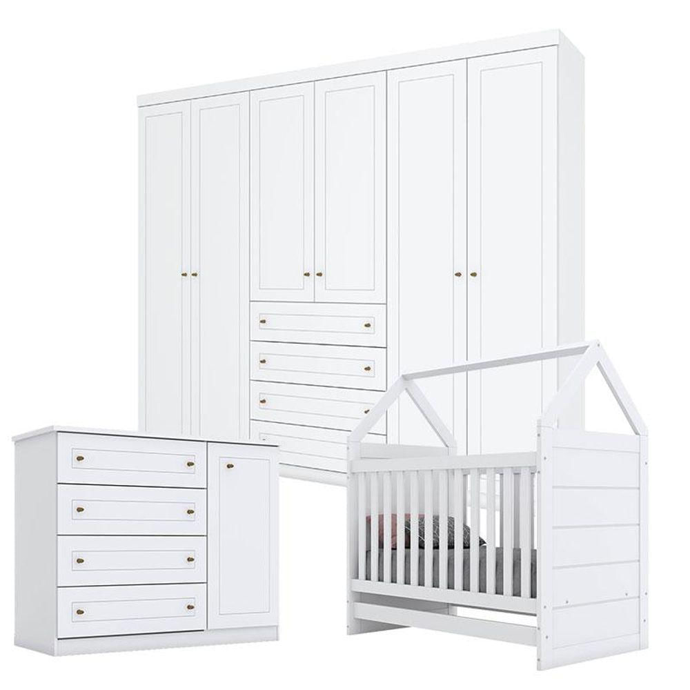 Quarto De Bebê Mississipi 6 Portas Com Berço Montessoriano Branco Hp - Henn