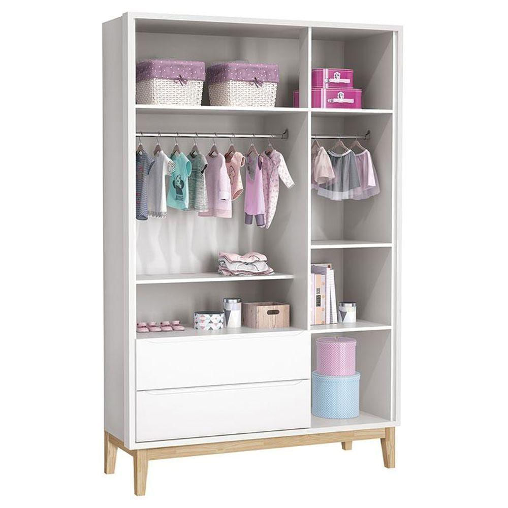 Quarto De Bebê Classic 3 Portas Com Colchão E Cômoda Gaveteiro Branco Pés Madeira Natural - Reller