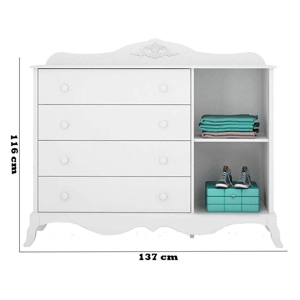 Quarto De Bebê Realeza E Cômoda 1 Porta Branco Acetinado Com Colchão Gazin - Canaã