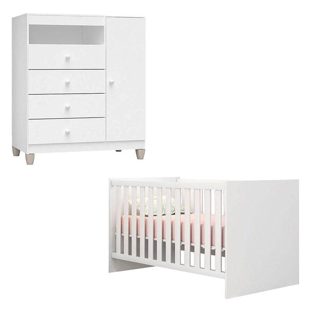 Berço Americano Doce Sonho 100 Com Cômoda Infantil Ternura Baby Branco Brilho - Incorplac