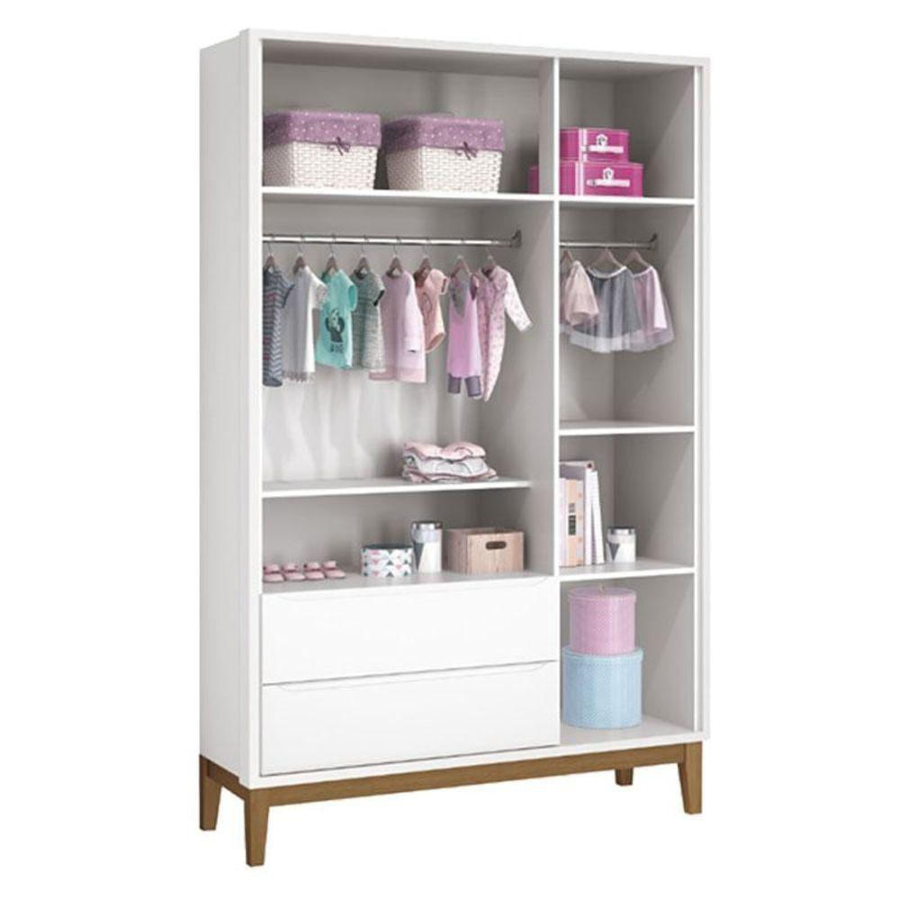 Quarto De Bebê 3 Portas New Classic Branco Com Pés Madeira E Colchão Gazin - Reller