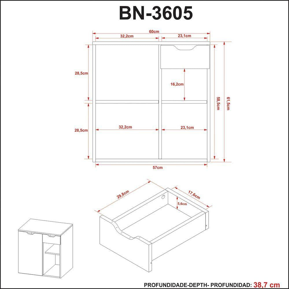 Gabinete Para Banheiro 1 Porta 1 Gaveta E 2 Nichos Branco