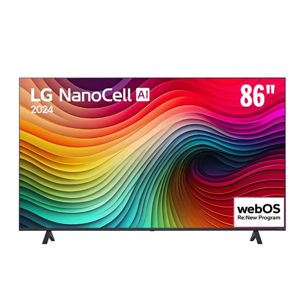 Smart TV 86 LG 4K NanoCell 86NANO80T com processador A8 AI, 120Hz, FreeSync, Alexa, Chromecast integrado, webOS 24 e Controle