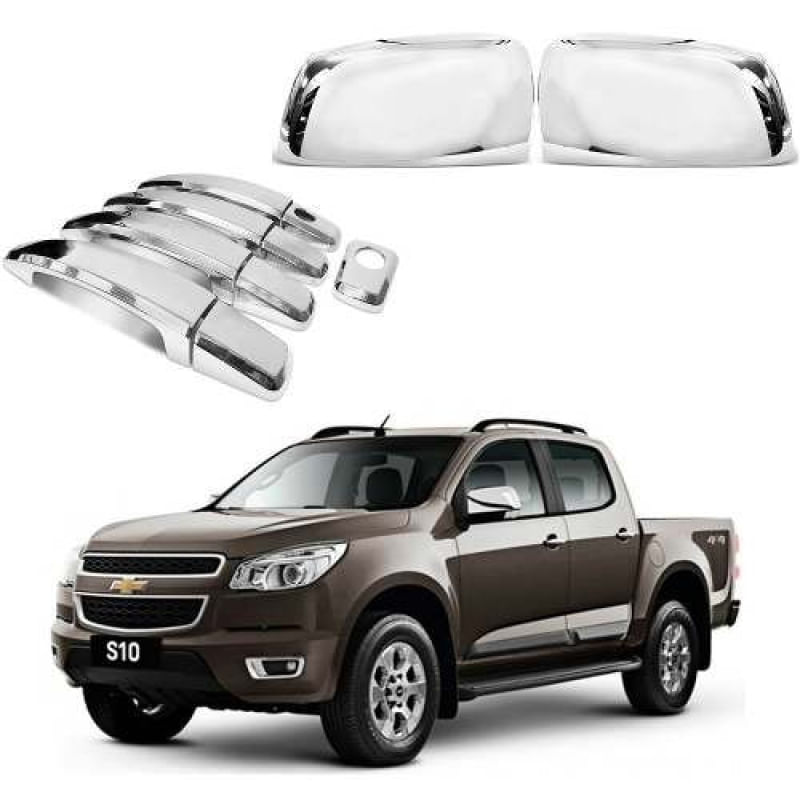 Kit Aplique Cromado Maçaneta Retrovisor Chevrolet S10 2012 à 2021