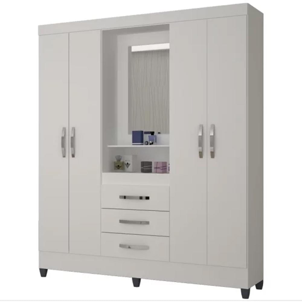 Guarda Roupa de Casal Capri 04 Portas e 03 Gavetas Flex Branco ou Branco com Rosa - Moval