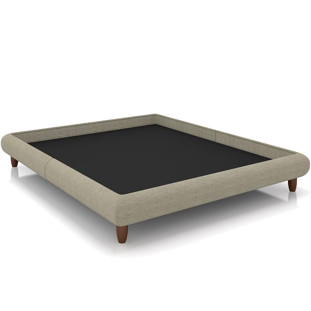 Cama Casal Pés de Madeira 156cm Otto P05 Linho Bege - Lyam Decor