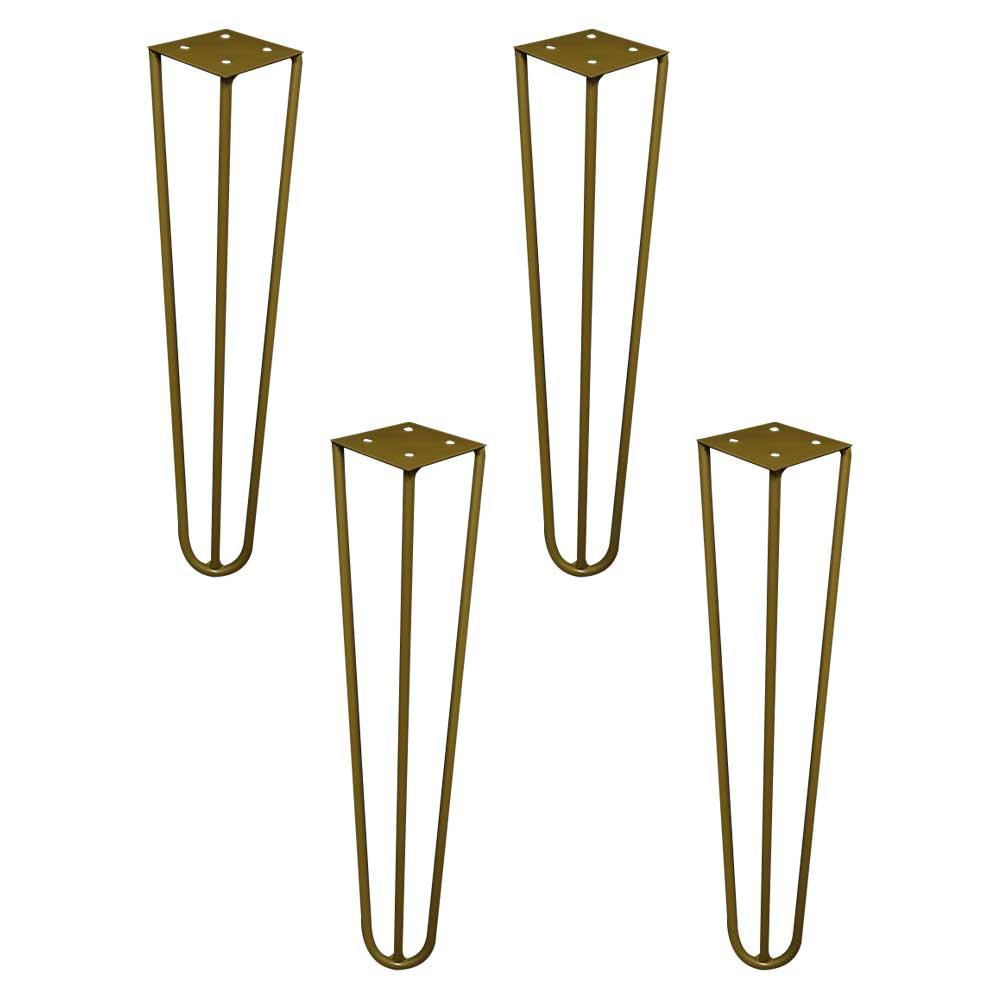 Kit 4 Pés de Metal 30 CM Hairpin Legs Mesa de Canto Rack e Puffs Dourado