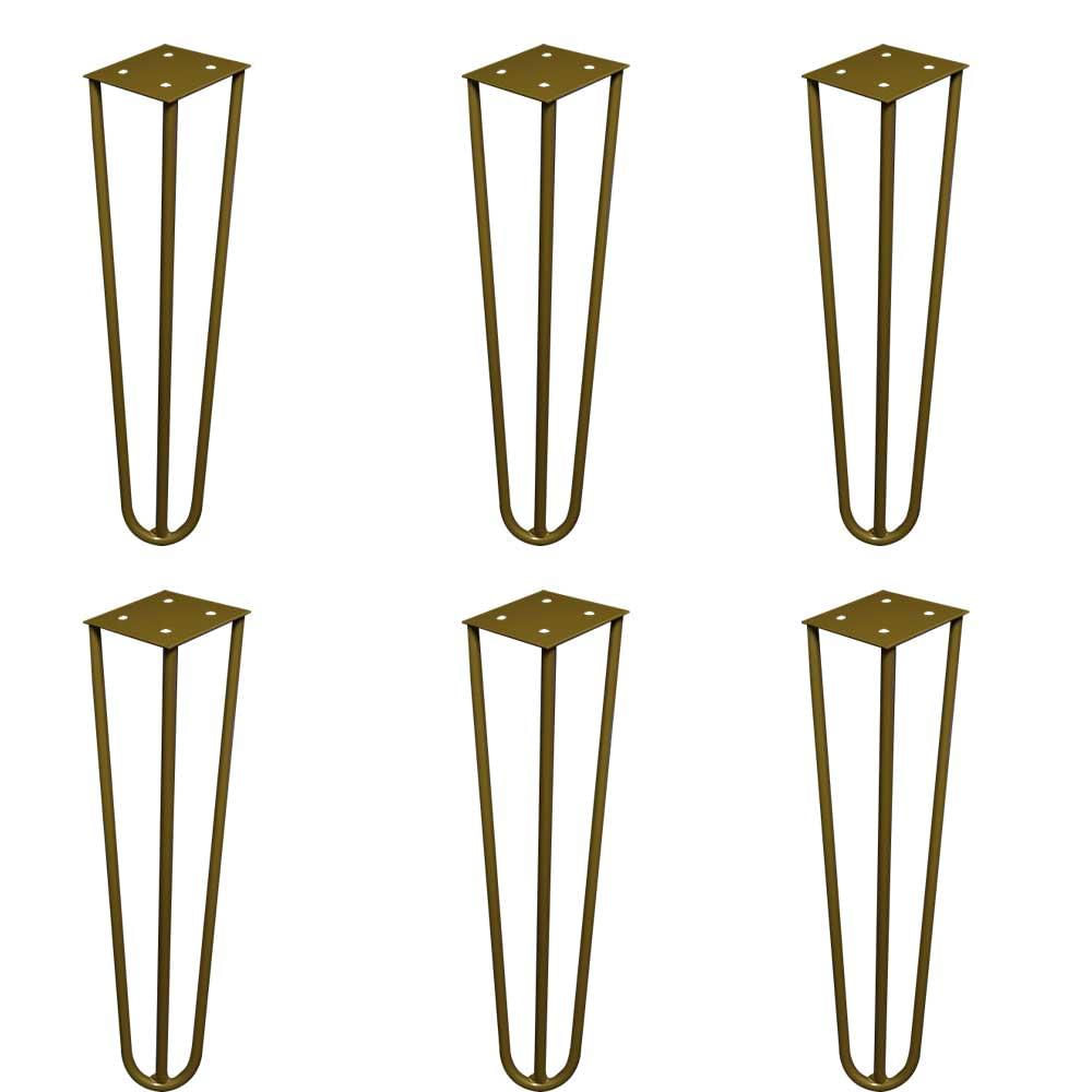 Kit 6 Pés de Metal 25 CM Hairpin Legs Rack e Puffs Dourado