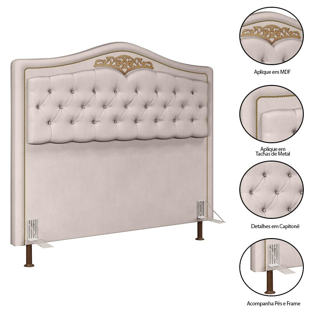 Cabeceira Cama Box Casal 140cm com Tachas Imperial Veludo J02 Bege - Mpozenato