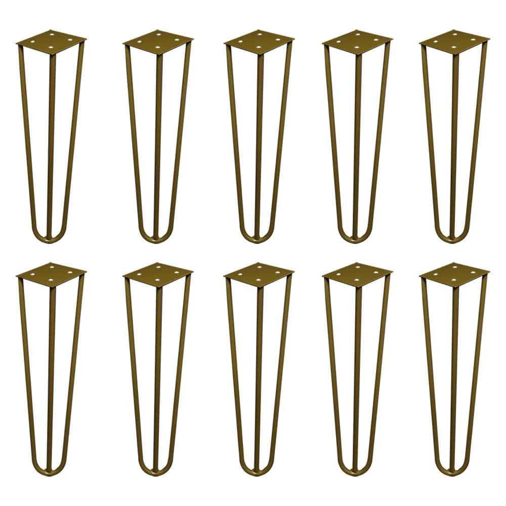 Kit 10 Pés de Metal 25 CM Hairpin Legs Rack e Puffs Dourado