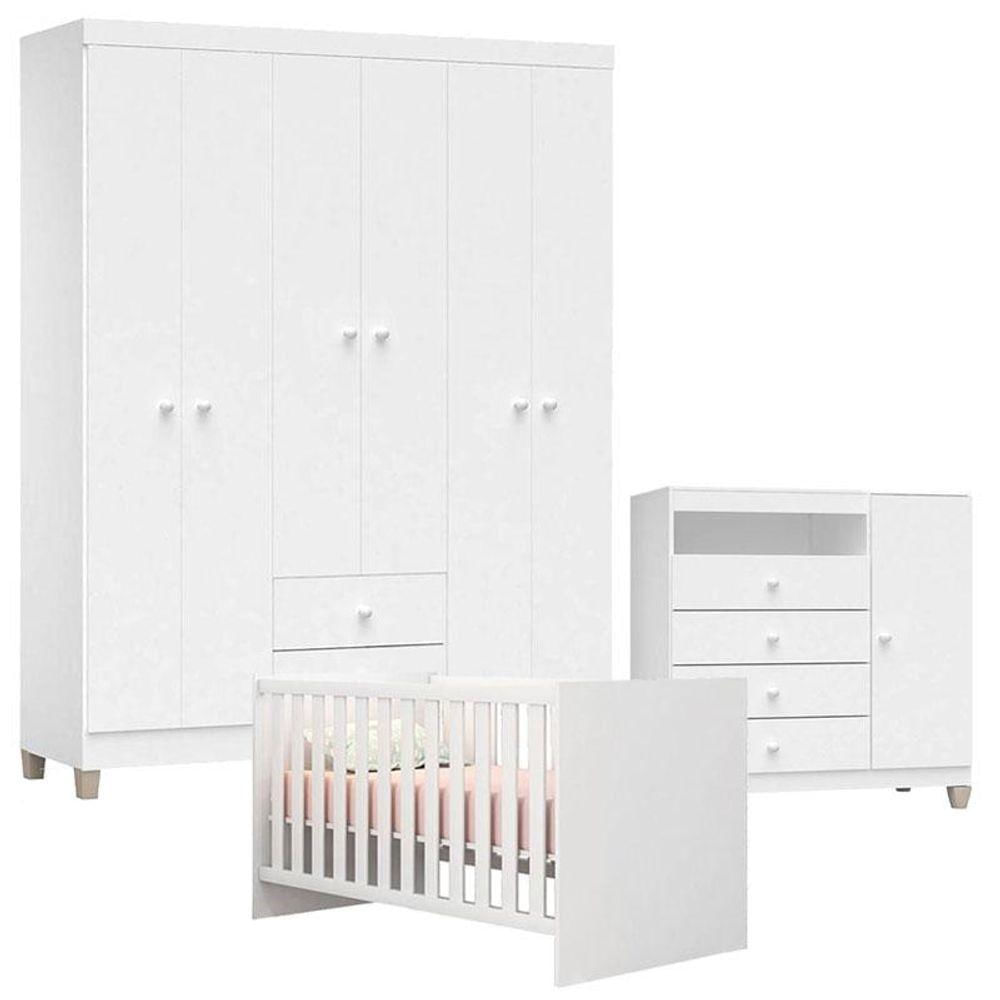 Quarto De Bebê 6 Portas Ternura Baby Com Berço Americano Doce Sonho 100 Branco Brilho - Incorplac