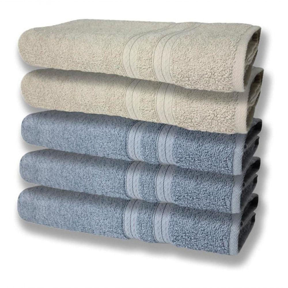 5 Toalhas Felpudas Grande E Grossa 80x150 Azul+bege