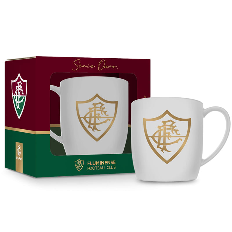 Caneca Porcelana Premium BrasFoot Fluminense Serie Ouro 300ML Urban Licenciada Branco