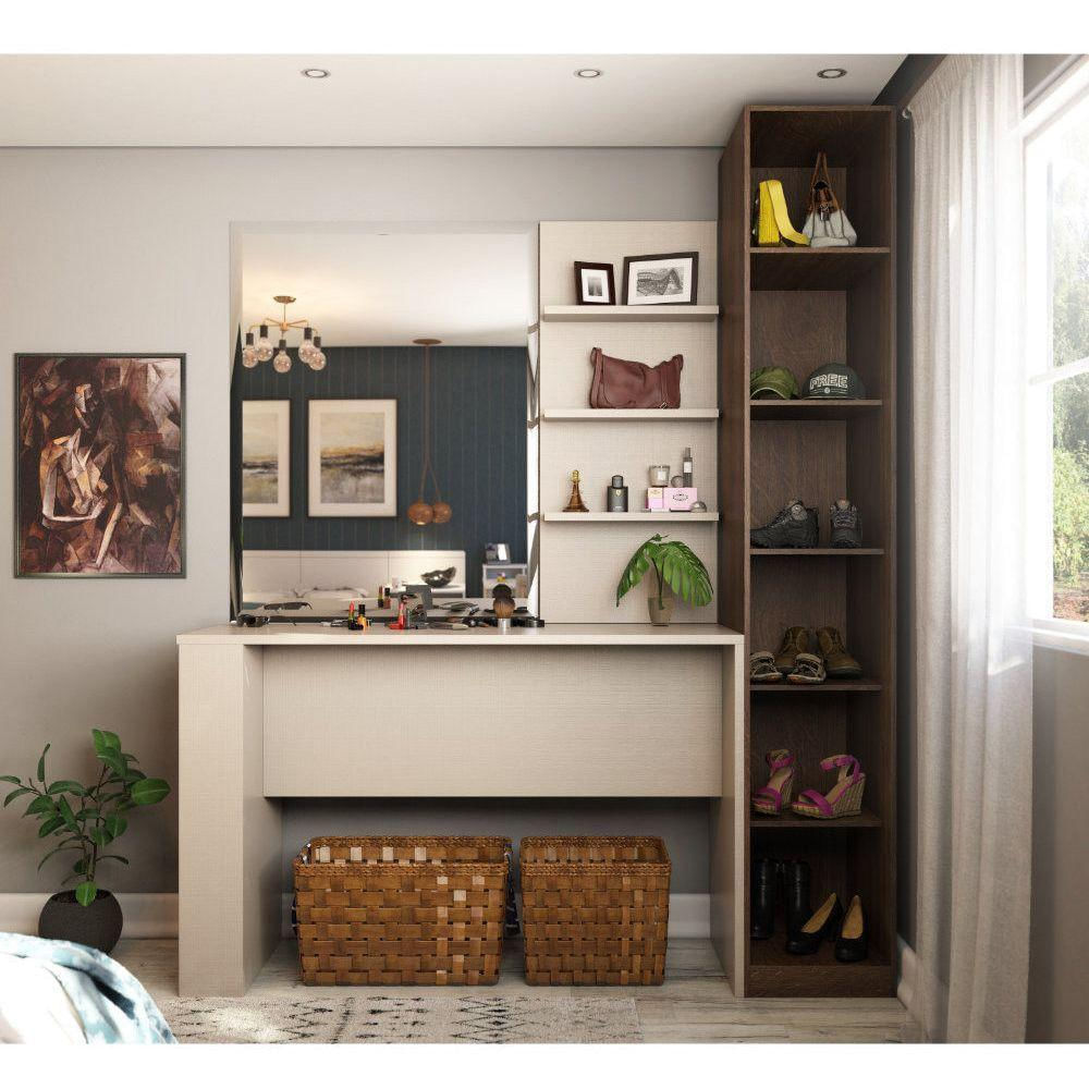 Guarda Roupa Com E Bancada Com Painel Dourado Com Connect