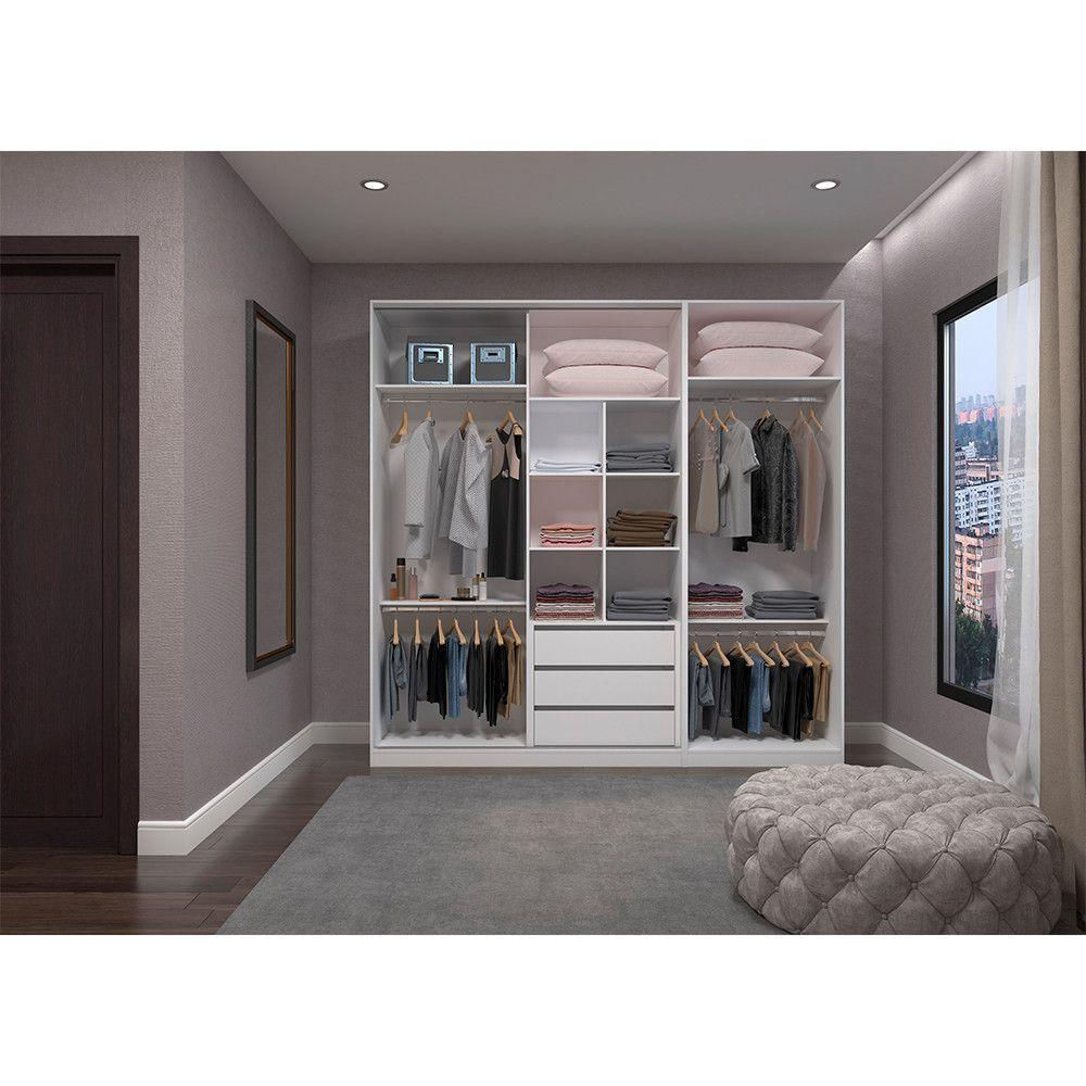 Guarda Roupa 2 Peças, 3 Gavetas, 4 Cabideiros Branco Branco