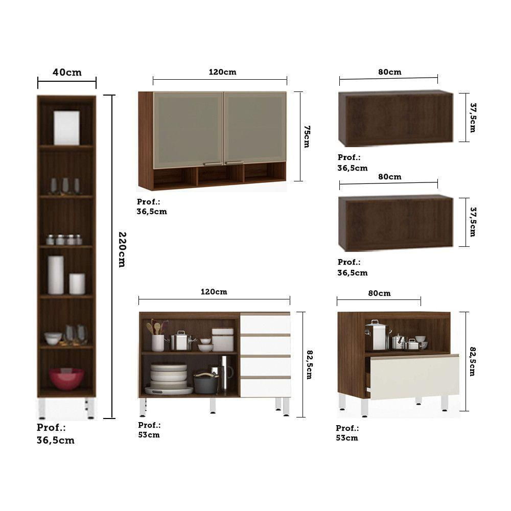 Cozinha Modulada Com Tampo 6 Peças Nogueira Dourado