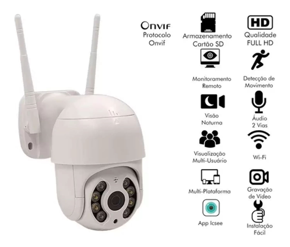 Câmera Ip Speed Dome Zoom 4x Mais Ptz Wifi Prova D agua Ip66