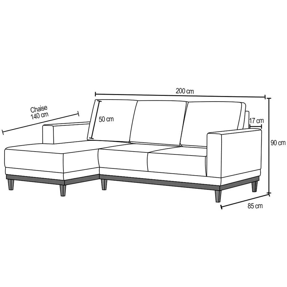 Sofá 200cm 3 Lugares Com Chaise Direito Kayrós D05 Couríssimo Camel - Mpozenato