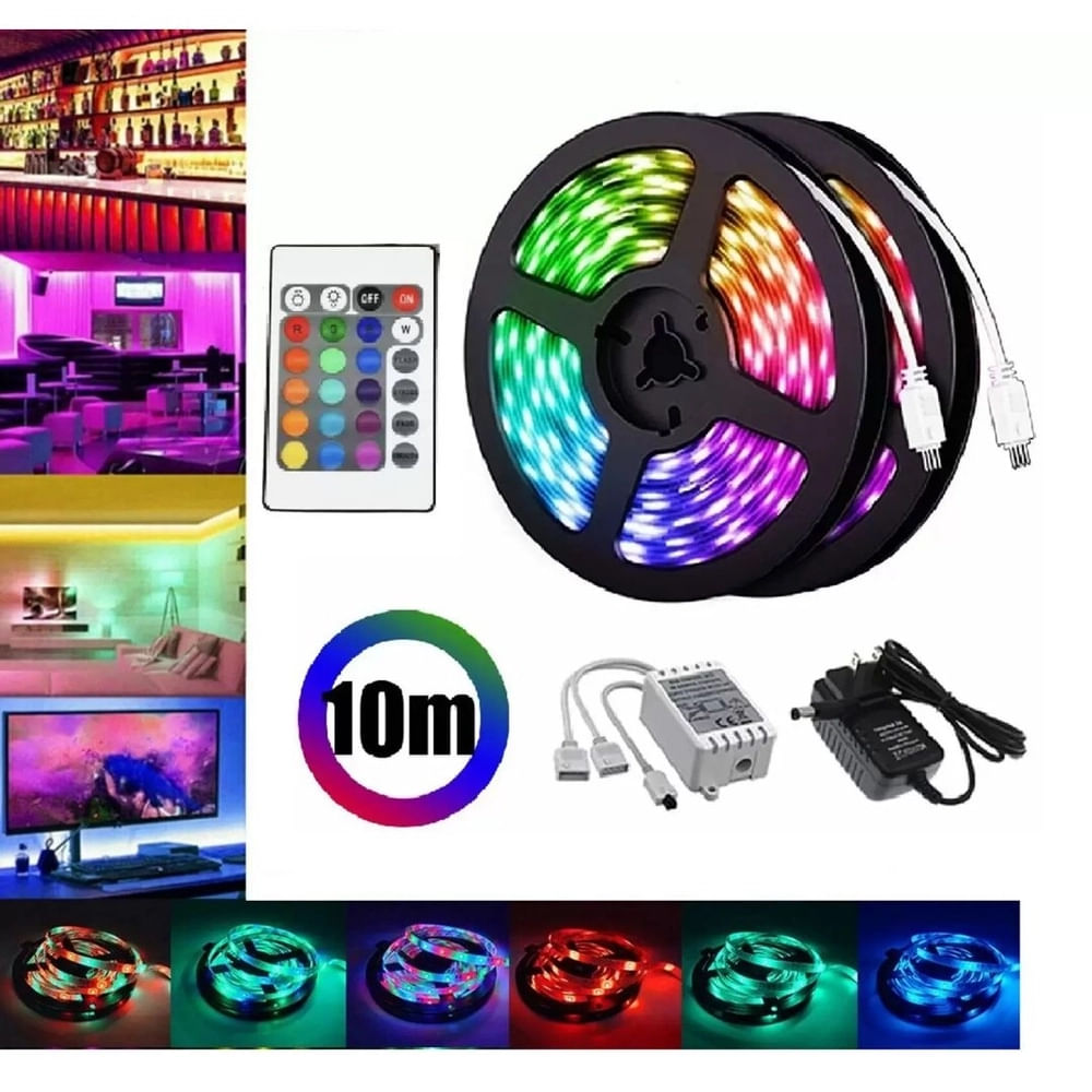 Fita Led 5050 Rgb Colorida Com Cola 10m Kit Completo 110/220