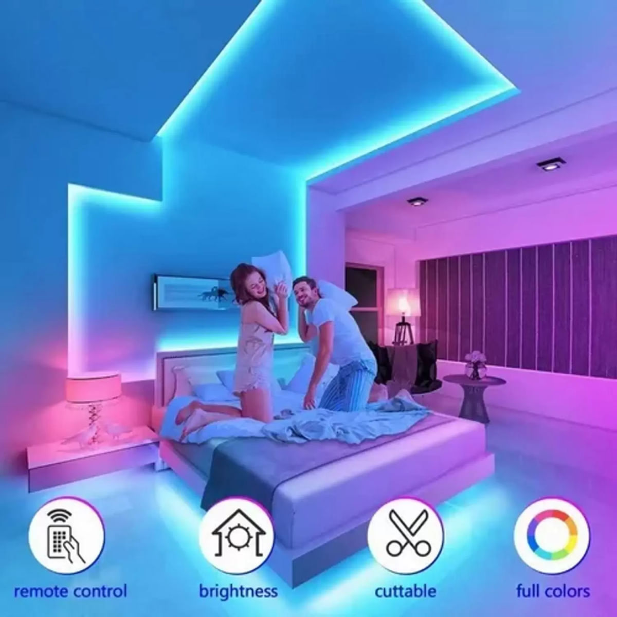 Fita De Led Rgb 5050 5 Metros Para Decoração Com Fonte