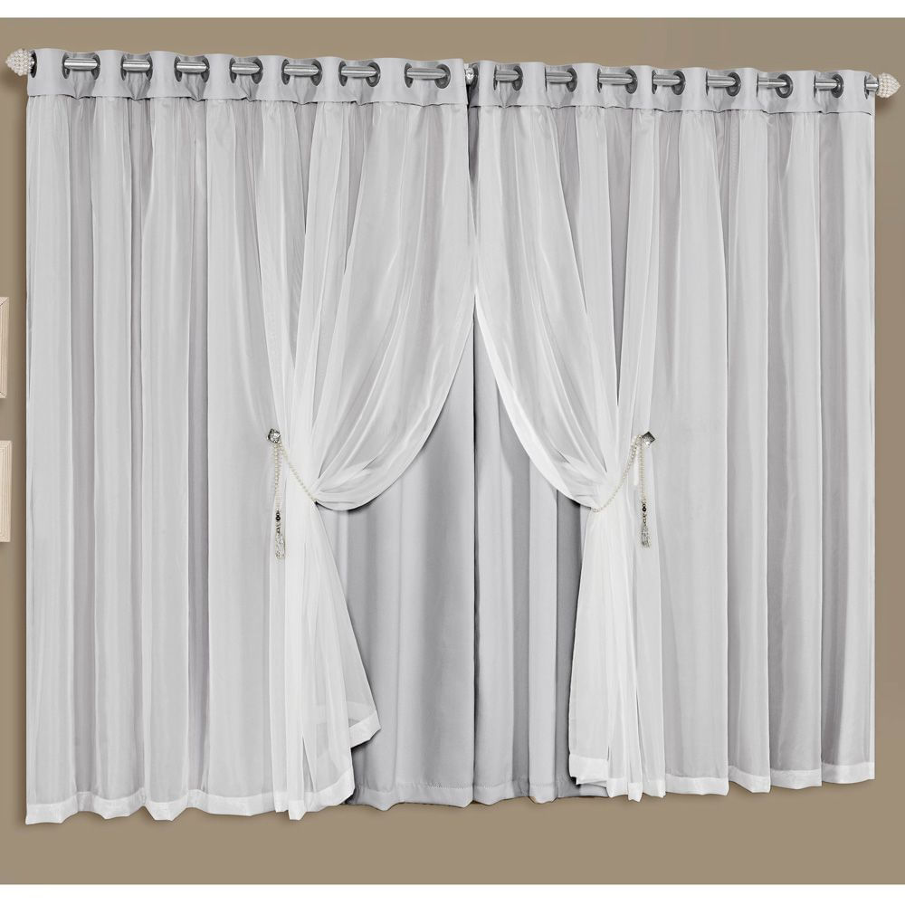 Cortina Luciana Lux Tecido Blackout e Voal 2,00m x 1,70m Janela Sala Quarto - Branco Gelo