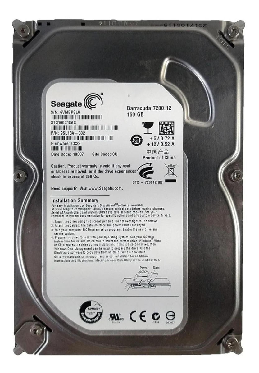 Hd Interno 160gb Sata Seagate Wd Pc Dvr