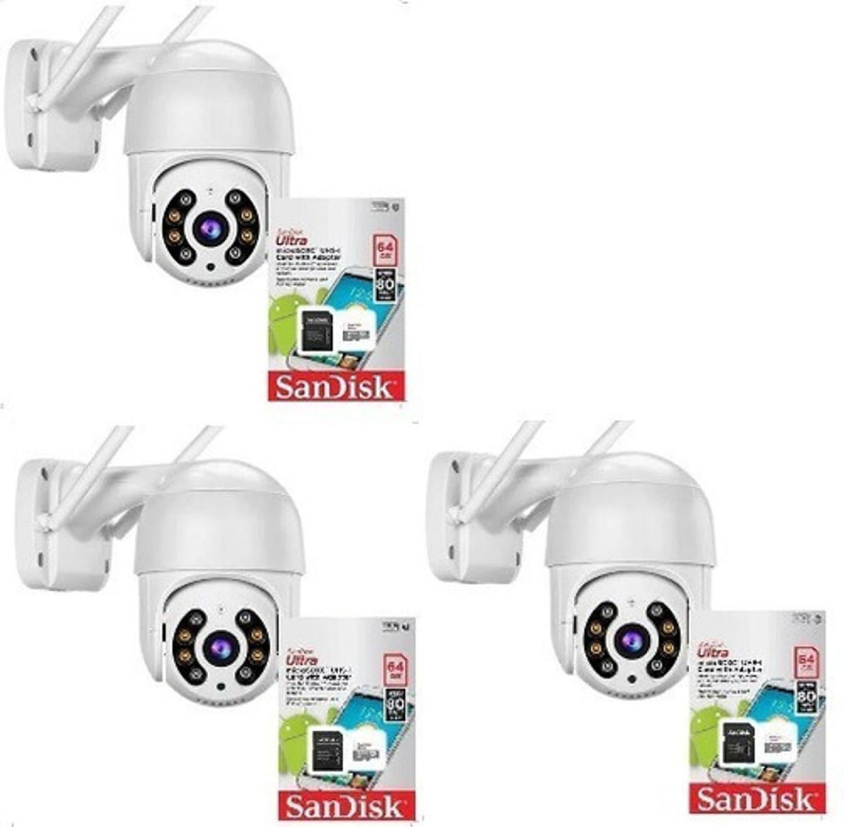 Kit 3 Camera Ip Icsee Wifi + 3 Cartão De Memória Sd 64gb