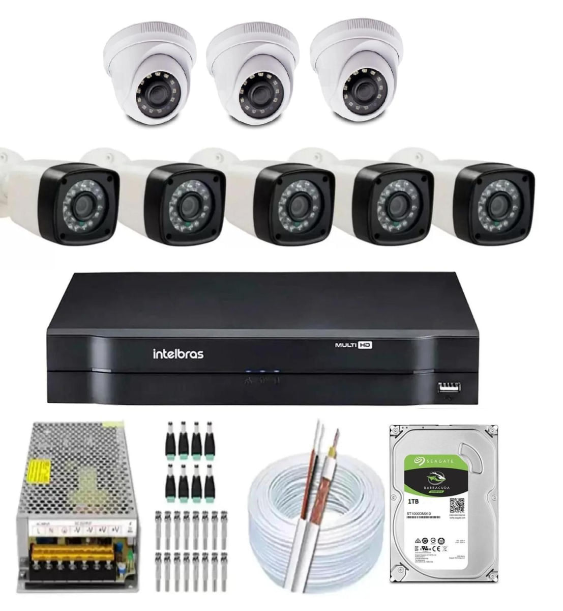 Kit DVR Intelbras 8 canais H.265 1TB 8 câmeras Full HD 1080p Infra 20m