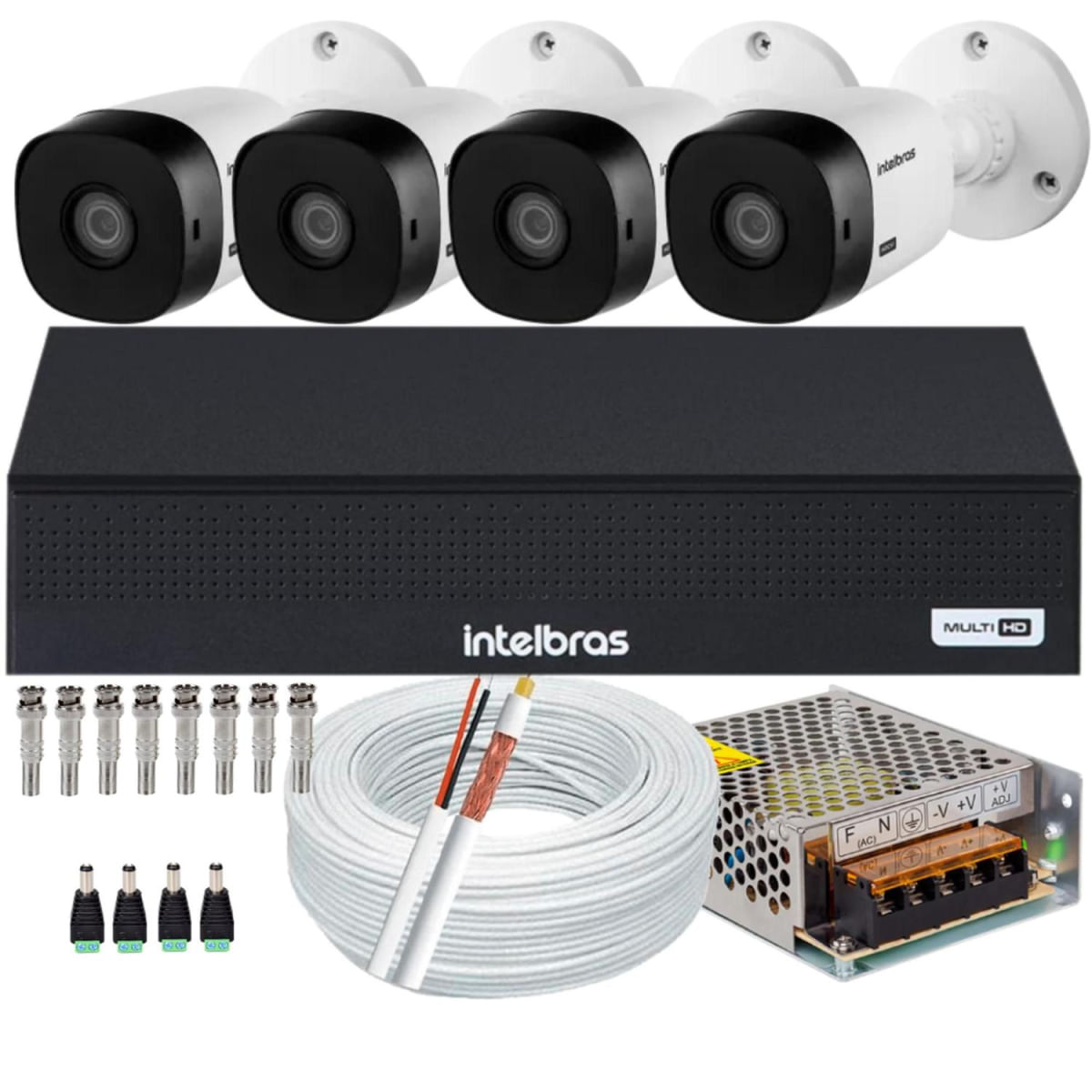 Kit DVR Intelbras 8 canais 1008c H.265 Sem HD 4 câmeras Vhl 1120 hd