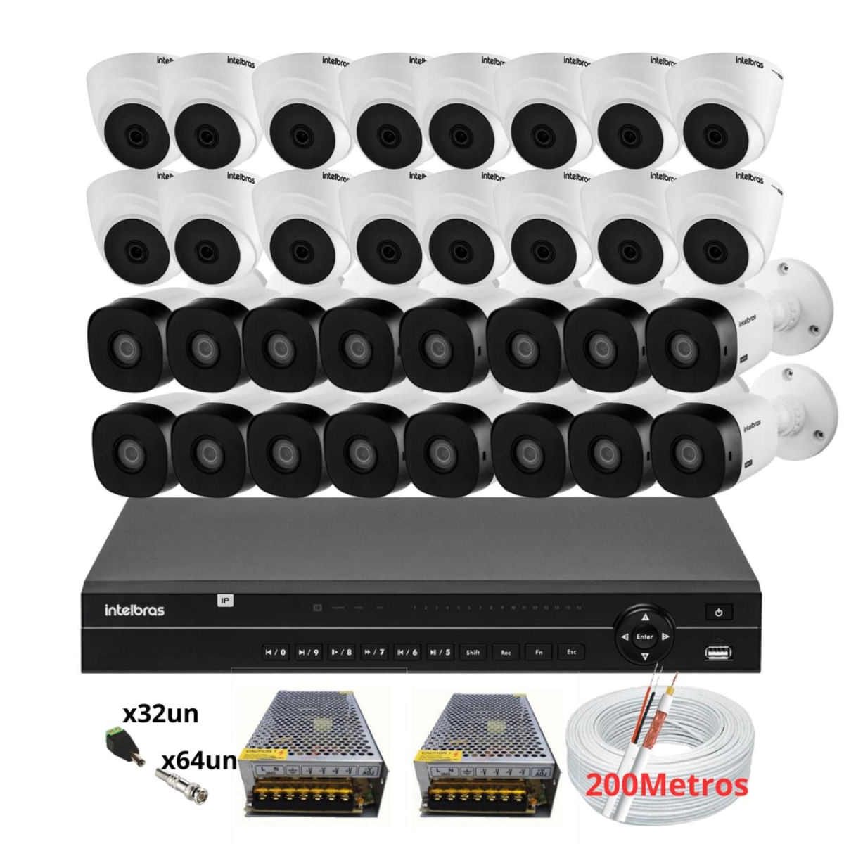 Kit Cftv 32 Câmeras Segurança Intelbras Dvr 32 Canais MHDX 1232 Alta Resolução c/ Acessórios