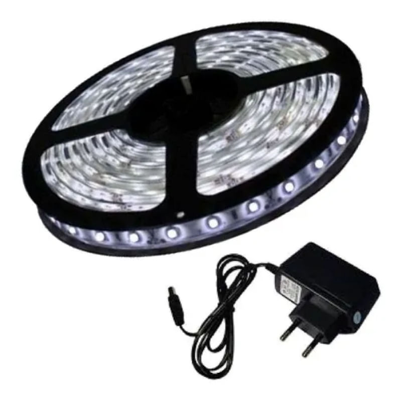 Fita Super Led 5050 Branco Frio 300 Leds 5 M + Fonte