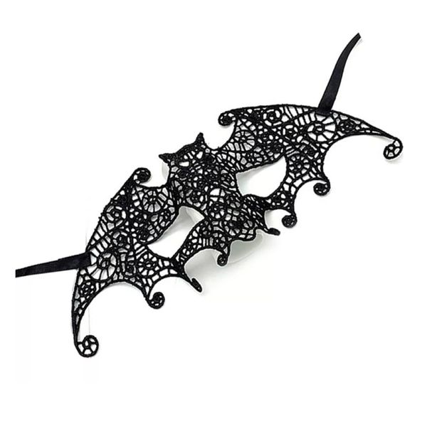 Máscara Feminina Em Renda Bat Preta Baile Festas