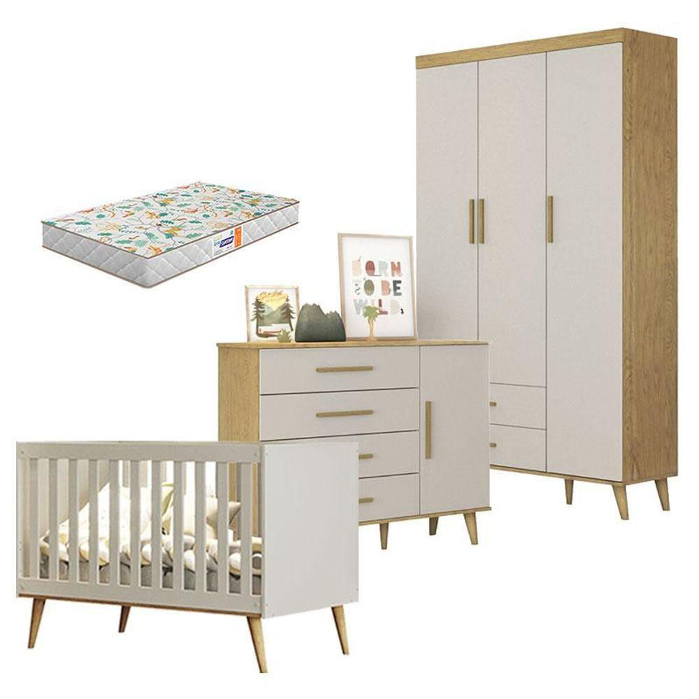 Quarto De Bebê Ludmila Off White Bétula Com Colchão Gazin - Carolina Baby