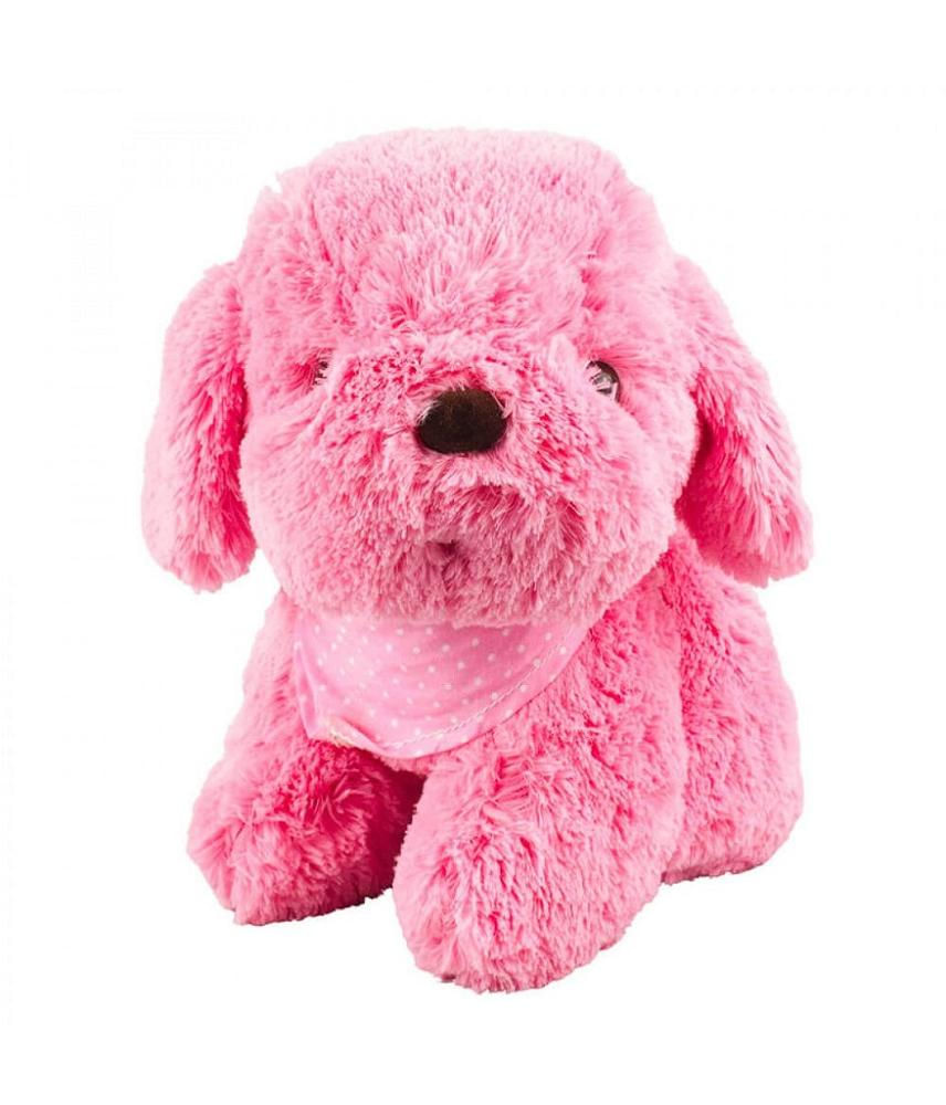 Cachorro Pelúcia Rosa Sentado Bandana Pescoço 22cm