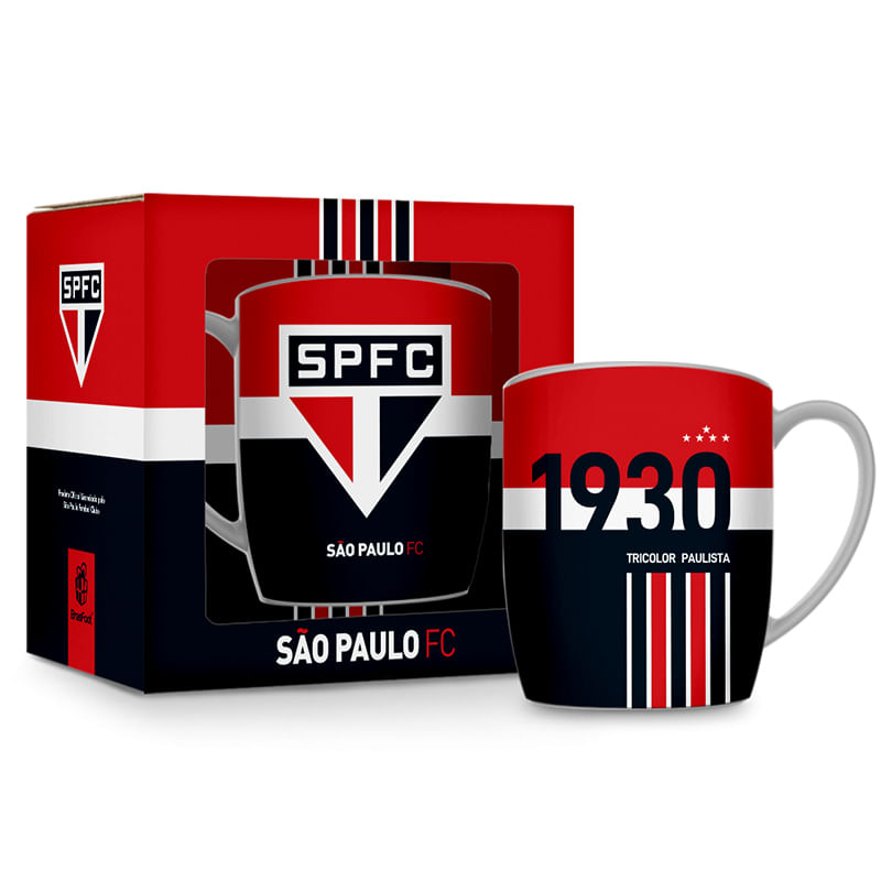 Caneca Porcelana Premium BrasFoot Sao Paulo 01 300 ML Urban Licenciada Branco