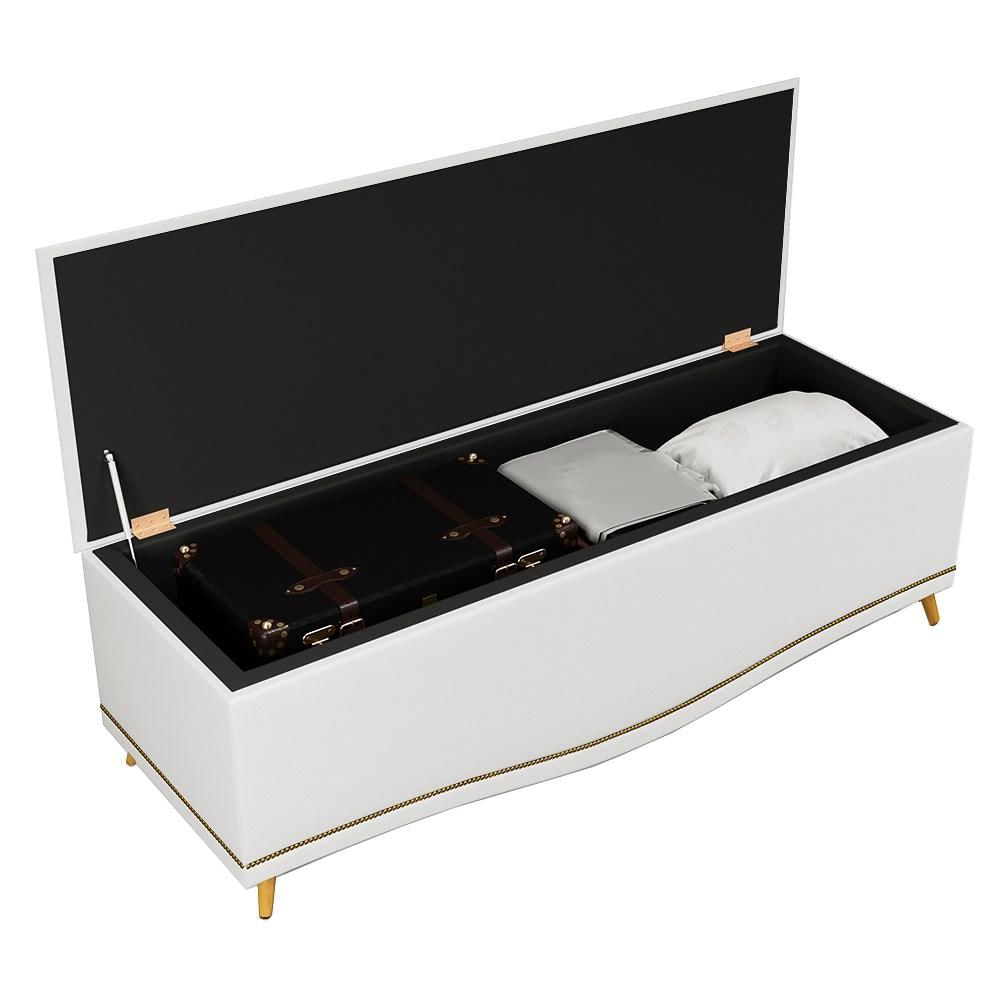 Cabeceira Cama Box Casal 140cm Com Calçadeira Baú Imperial J02 Sintético Branco - Mpozenato