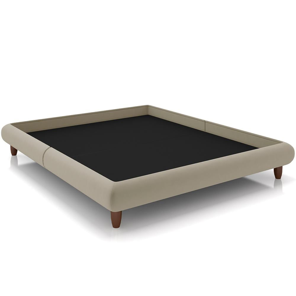 Cama Casal Pés de Madeira 156cm Otto P05 Veludo Bege - Lyam Decor