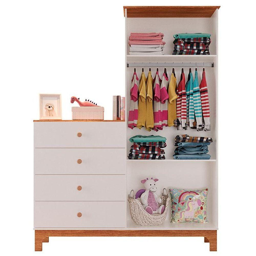 Quarto De Bebê 3 Portas Com Cômoda E Berço Com Gaveta Off White Caramelo Com Colchão Gazin