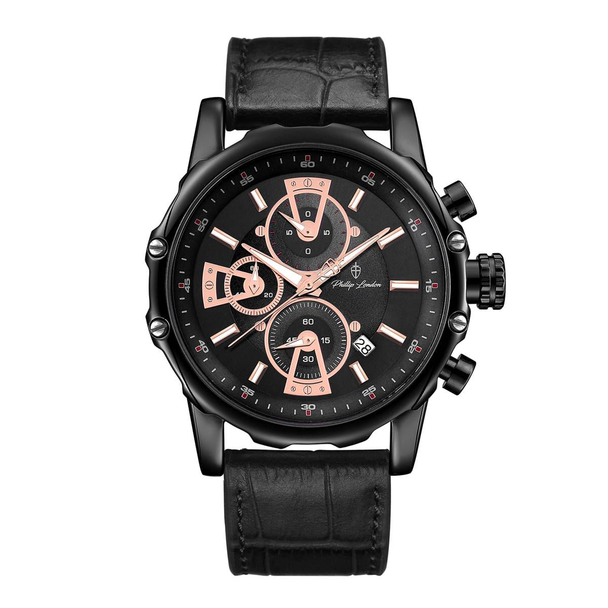 Relógio Phillip London Masculino Ref:Pl80339612m Pr N Cronógrafo Black