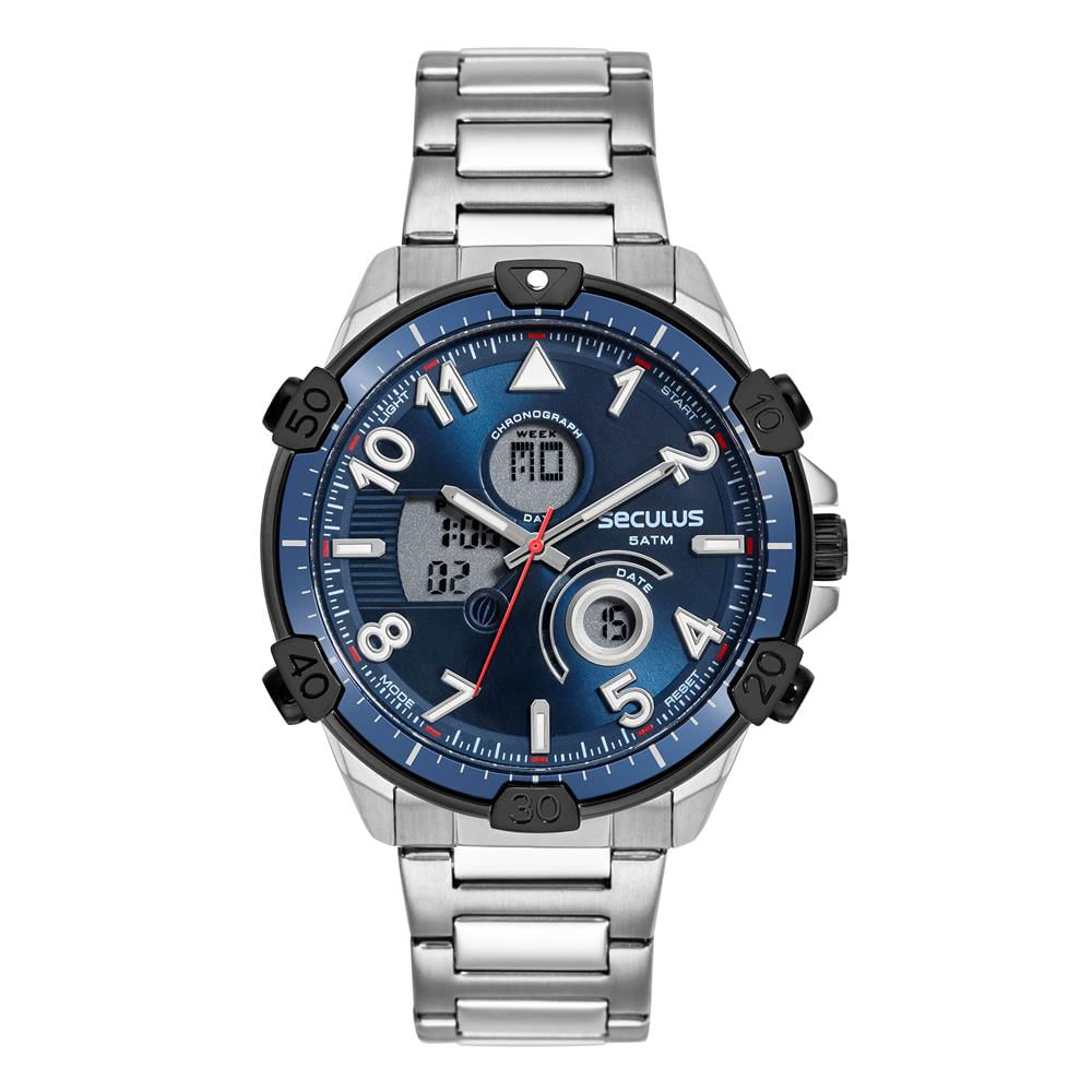 レグルレグナス・アザナシオス　SEC Relógio Seculus Masculino Ref:77270gpsvca1 Anadigi Prateado