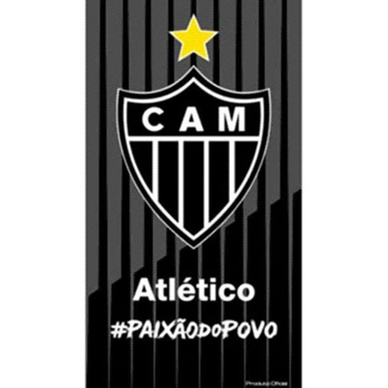 Toalha Praia Buettner Veludo Brasão #Paixão do Povo Atlético Mineiro 70cm x 140m Preto